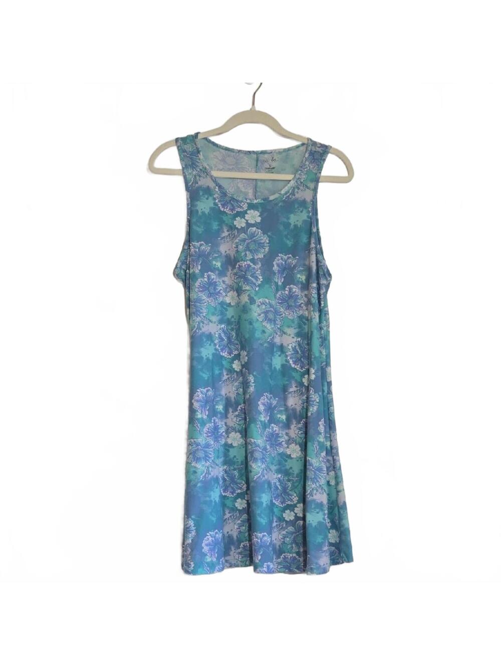 Just Be Blue Green Floral Scoop Neck Mini Dress Size Large